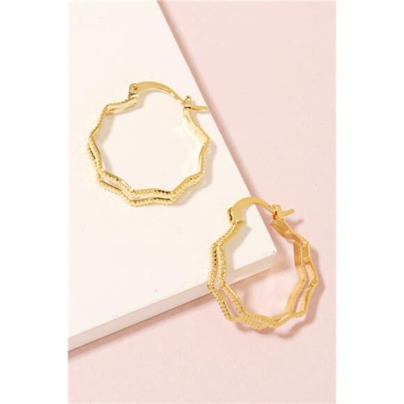 Fame Double Wavy Pincatch Hoop Earrings - Picture 2 of 3